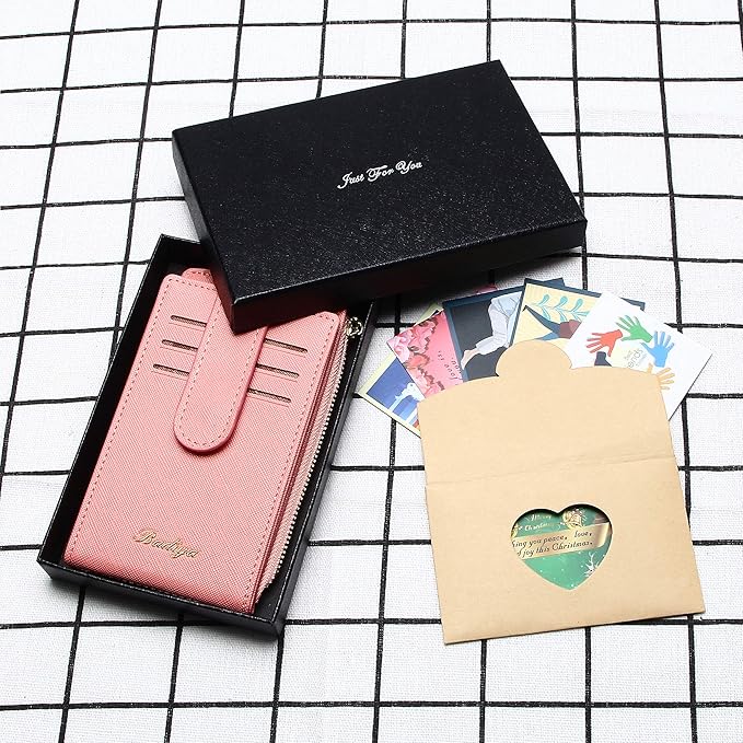 Badiya Slim Women Wallet RFID Blocking Bifold Compact 9 Card Slots Holder Wallets Soft Leather with Zipper Coin Pocket 2 ID Window