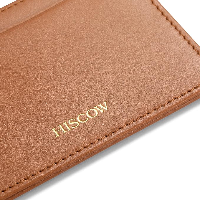 Leather Thin Card Holder, Slim ID Case Small Credit Card Wallet for Men & Women (Cognac)