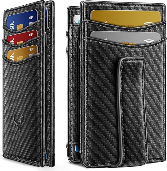 BULLIANT Magnetic Closure Slim Wallet-Genuine Leather Front Pocket Wallet for Men,RFID Blocking,Holds 12 Cards and Money Clip