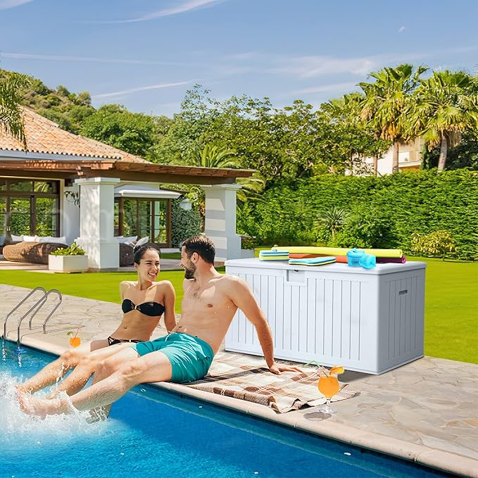 YITAHOME 150 Gallon Double-Wall Deck Box with Side Handles, Outdoor Large Storage for Patio Furniture Cushions, Garden Pool Accessories, Water Resistant & Lockable