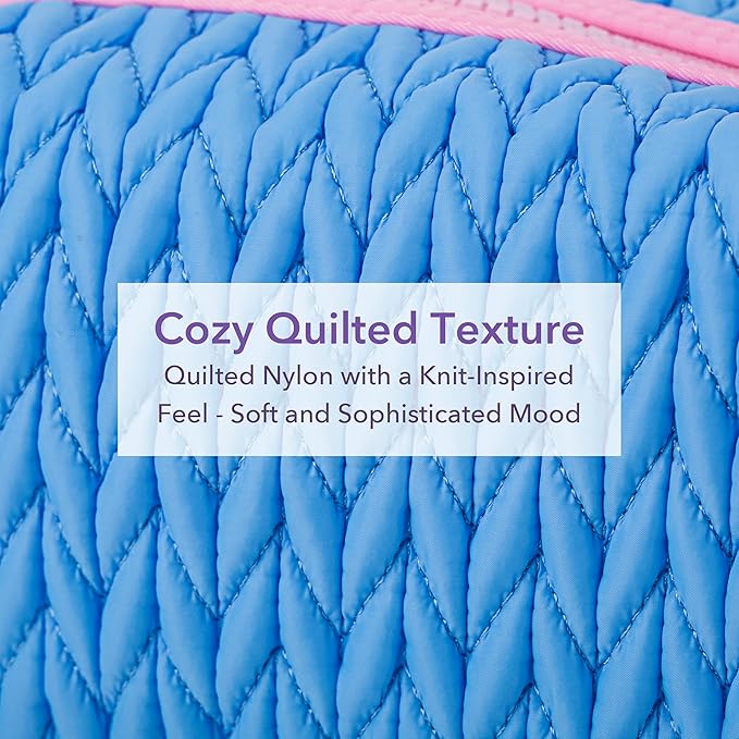Knitty Bag – Lavender Quilted Makeup Bag for Women, Lightweight Waterproof Cosmetic Organizer, Soft Nylon Travel Pouch, Elegant Gift Choice