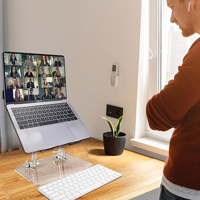 DuraClear Acrylic Laptop Stand for Desk ??Ergonomic Adjustable Acrylic Computer Stand - Clear Laptop Stand with Enhanced Airflow and Workspace Elevation