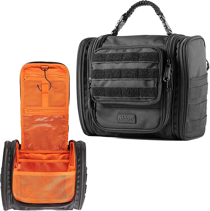 Fitdom Tactical Hanging Toiletry Bag Dopp Kit For Men & Women. Perfect For Travel & Storage for Cosmetic, Clipper, Toothbrush, Shower, Shaving & Grooming Care. Best Overnight Toiletries Organizer Case
