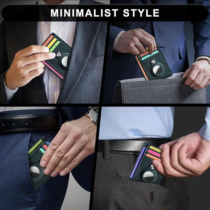 Hawanik Slim Minimalist Front Pocket Air Tag Wallet, RFID Blocking Card Holder Wallet with Airtag Holder