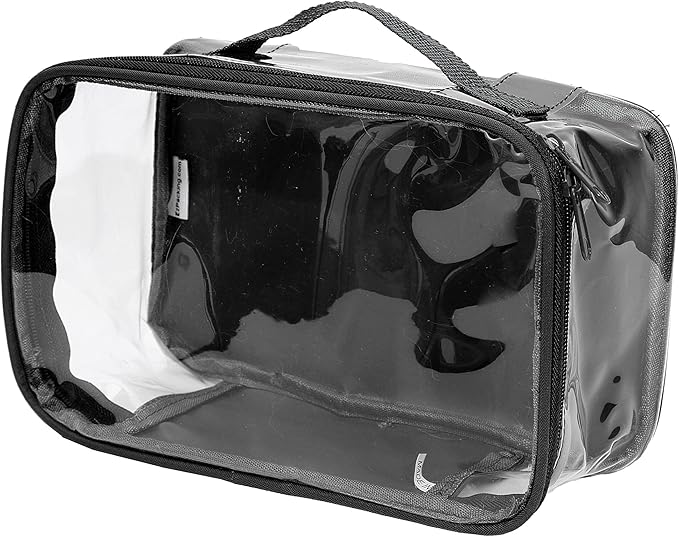 Small Clear Travel Packing Cube/See Through PVC Plastic Pouch for Carry On Suitcase, Backpack or Diaper Bag/Transparent Multipurpose Accessories, Makeup & Underwear Organizer w/Handle (Black)