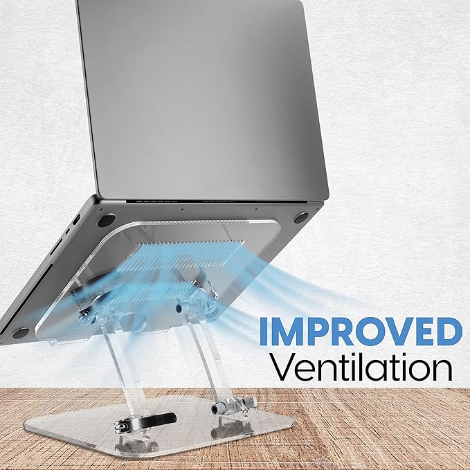 DuraClear Acrylic Laptop Stand for Desk ??Ergonomic Adjustable Acrylic Computer Stand - Clear Laptop Stand with Enhanced Airflow and Workspace Elevation