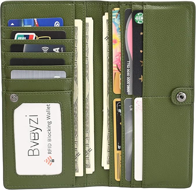 Bveyzi Ultra Slim Thin Leather RFID Blocking Credit Card Holder Bifold Clutch Wallets for Women