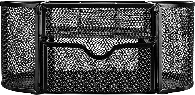 Amazon Basics Mesh Desk Organizer with Pen Holder, Pullout Drawer and Office Caddy Storage, 9.25" x 4.53" x 3.94", Black
