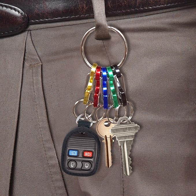 Lucky Line Key Identifiers, 1 ⅜” Small C-Shape Carabiner Keychain Clips Set, 5 Colors, 1” Nickel-Plated Key Ring Included