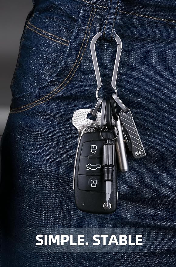 KEEPO LINK Titanium Key Ring Side Pushing, Small Key Ring Quick Release Keychain Connector for Men, 2 Pcs, OLO03