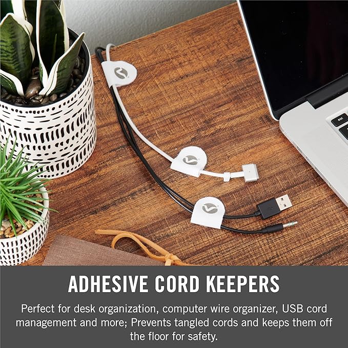 VELCRO Brand Cord Keepers | Soft Nylon Cable Clips Organize Wires in Home, Office, Desk or Nightstand | Removable Adhesive Back Holds Secure, Removes Clean | 10pk, White