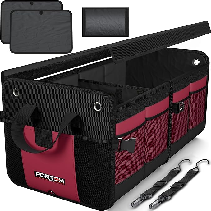FORTEM Trunk Organizer For SUV Car Organizer and Storage, Collapsible Multi-Compartment Storage Bag Car Accessories for Women Men, 1680D Oxford, Non Slip Bottom, Adjustable Straps, Soft Cover (65L)