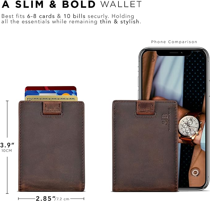 SERMAN BRANDS RFID Blocking Slim Money Clip Wallet – Leather Bifold Front Pocket Minimalist Mens Wallet with Money Clip for Men, Small Credit Card Holder Wallet - Travel Wallet with Gift Box