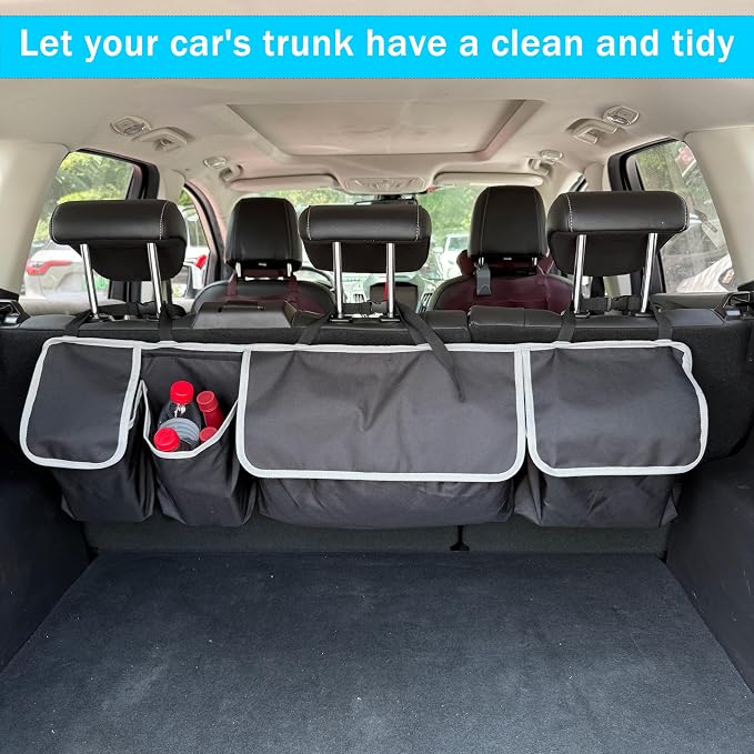 Trunk Organizer - Car Organizer, Foldable Trunk organizer for SUV/MPV/Truck, Collapsible Car Storage Bag with 4 Pockets, Black, 40.16"×11.02"