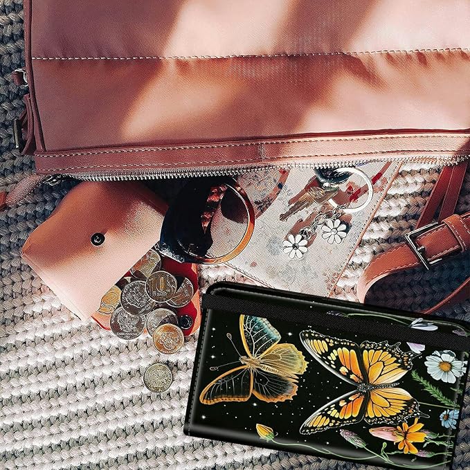 Checkbook Cover for Women & Men PU Leather Checkbook Covers for Personal Checkbook Slim Check Book Credit Card Holder Holder Wallet with RFID Blocking for Duplicate Checks,Butterflies