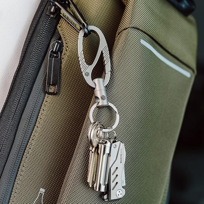 KeyUnity Titanium Carabiner Keychain Clip, Dual-Gate Quick Release EDC Key Ring Holder Organizer for Men and Women