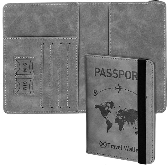 Storite Grey RFID Blocking PU Leather Travel Passport Holder Cover Travel Wallet Organiser Passport Case Travel Document Organiser for Men & Women (14.58 X 11CM- Grey)