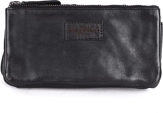 Genuine Leather Wallets for Women, Small Wallet for Ladies Zipper Coin Purse Credit Card Holder with Strap (VL-167-BLACK)