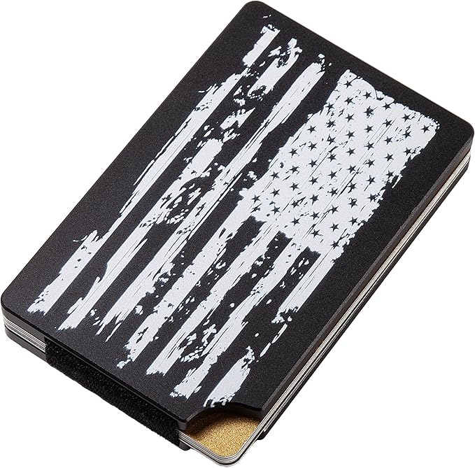 Slim Wallet for Men,RFID Blocking Minimalist Metal Wallet, Money Clip/Cash Holder, Front Pocket Aluminum Credit Card Holder, Ideal Gift for Men,Black-American USA Flag
