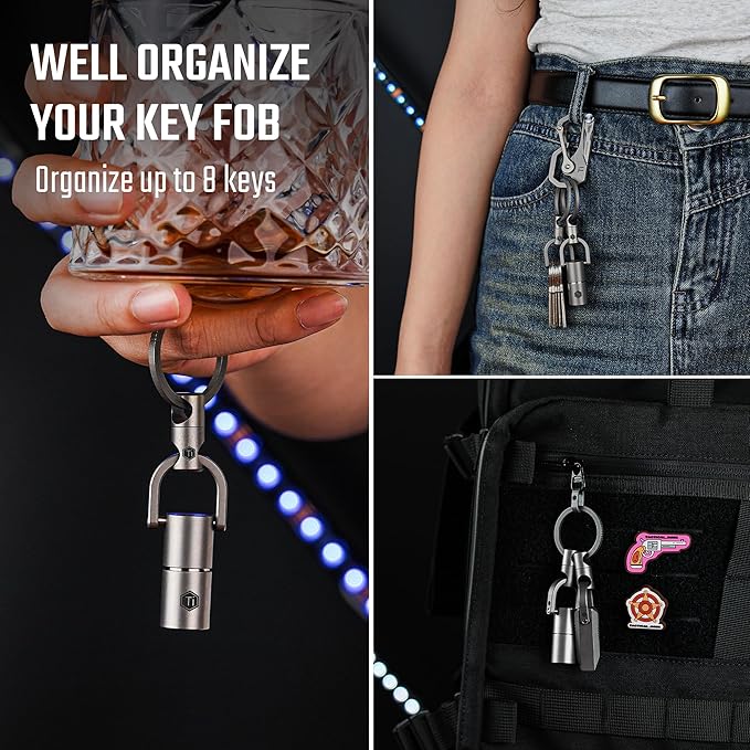 KeyUnity KM13 Swivel Keychain with D Ring Key Shackle, Titanium Rotatable Key Organizer