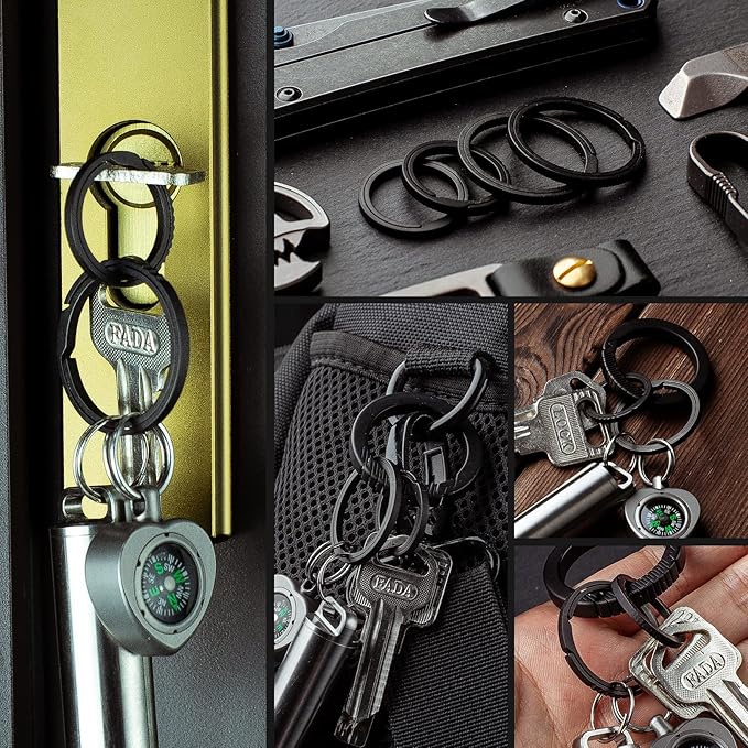 TISUR Titanium Keychain Rings, Split Side Pushing Key Rings Heavy Duty Black Key Ring For Key Chain Carabiner Dog Tag Ring
