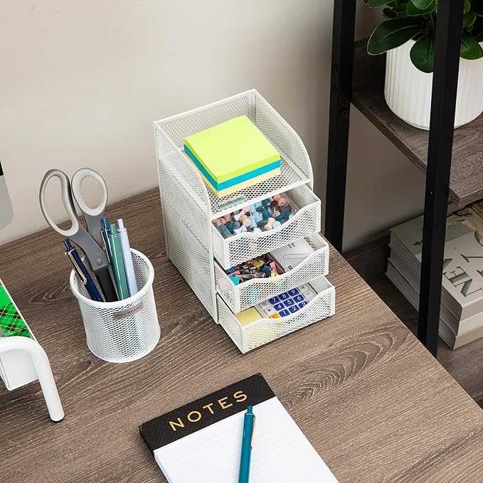 Mind Reader Desktop Accessory Storage, Paper Binder Clip Basket, Workspace, Office, Metal Mesh, 4.75"L x 5"W x 8"H, White