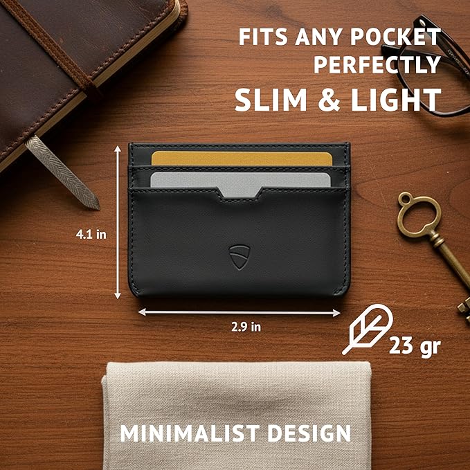 Vaultskin MOORGATE Slim Card Holder – Minimalist Leather Wallet with RFID Blocking, Front Pocket Credit Card Case for Men & Women