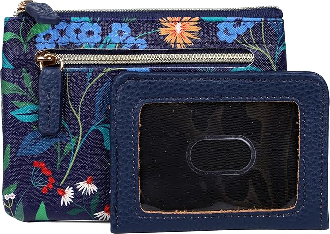 Julia Buxton Vegan Leather Wallet with Zipper, ID Windows, RFID Blocking, Card Slots & Key Ring, Compact Coin & Card Holder Case, Gift Idea,Garden Breeze