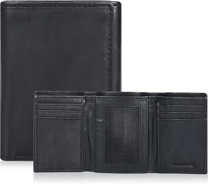 Tri fold Leather Wallet for Men with RFID | Slim Wallets for Men with 1 ID and 6 Credit card slots | Front Pocket Minimalist