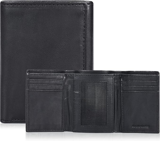 Tri fold Leather Wallet for Men with RFID | Slim Wallets for Men with 1 ID and 6 Credit card slots | Front Pocket Minimalist