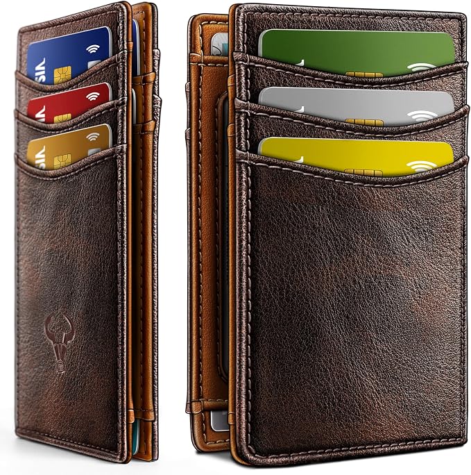 BULLIANT Slim Wallet For Men 12Cards,Magnetic Flip Build-in Money Clip Airtag Compatible-RFID Blocking