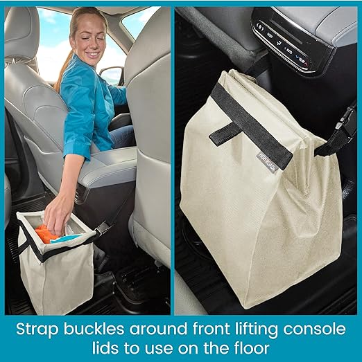 High Road TrashStash Hanging Car Garbage Bag with Push-Close Lid and Waterproof Bin for Cars, SUVs and Trucks - Holds 3 Gallons of Car Trash