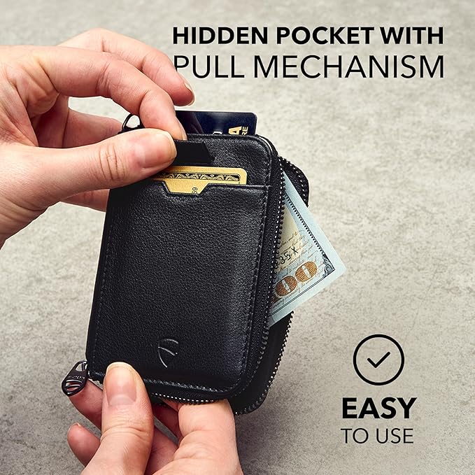 Vaultskin NOTTING HILL Minimalist Leather Zipper Wallet for Women and Men: Slim Multi Cardholder with RFID Blocking and Keychain Ring
