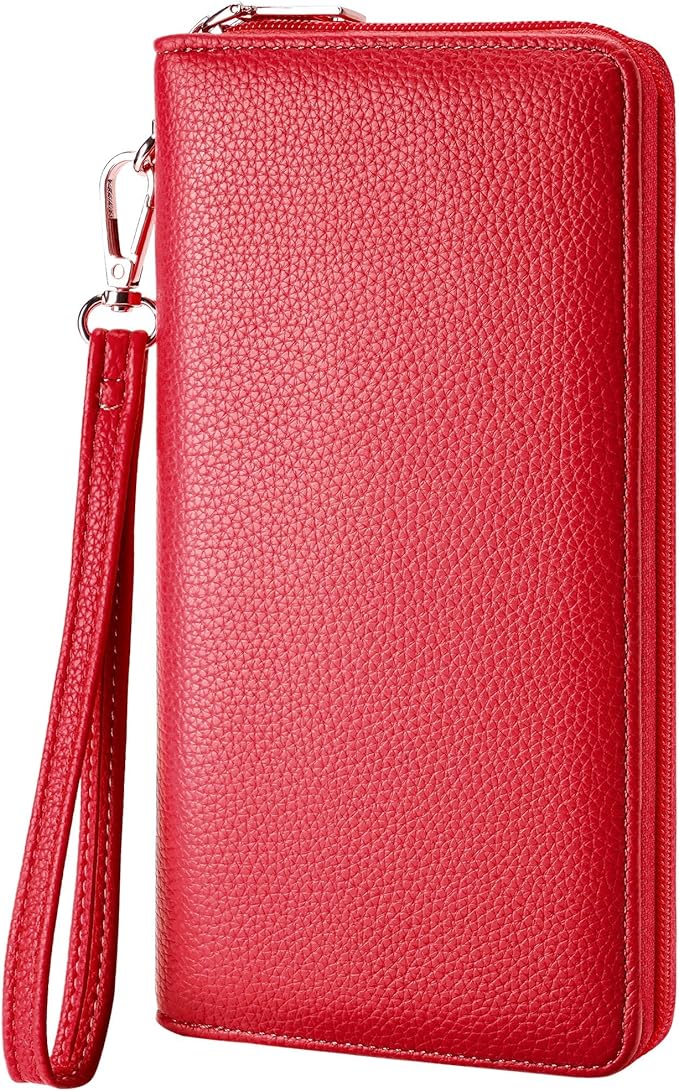 Chelmon Women's Vegan Leather Clutch Wallet with Zip, Hand Strap, Large Capacity
