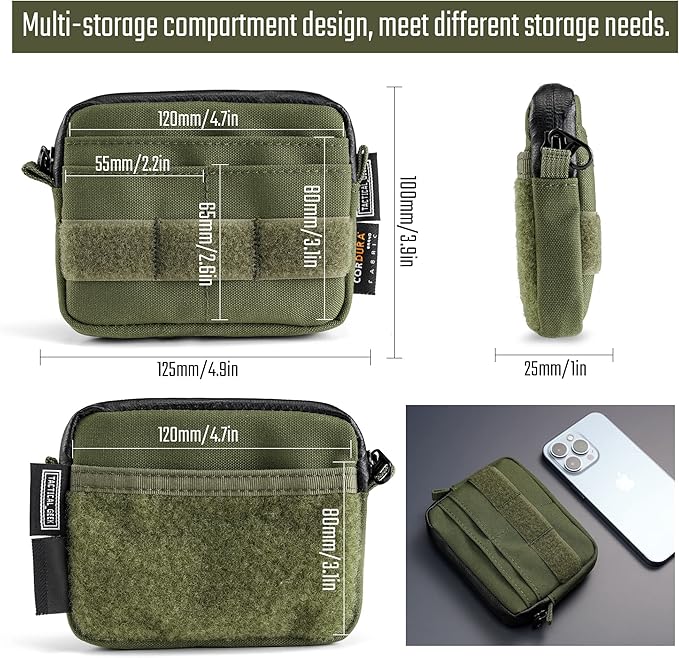 TACTICAL GEEK Storage A3 EDC Pouch Organizer, Nylon Multi-Functional Utility Small Tool Pocket, Multi-Purpose Molle EDC Gadget Storage Pouch, Nylon Compact Organizer for Daily Carry Green