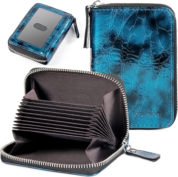 EcoVision Credit Card Holder RFID Card Case Wallet, Small Accordion Zipper Card Case Holder, Card Organizer Case for Women Men