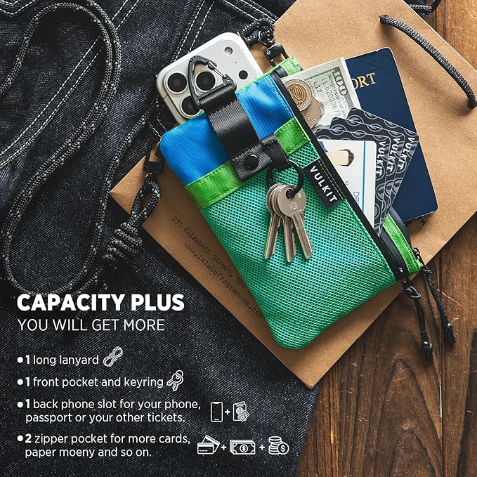 VULKIT RFID Blocking Travel Wallet for Men Women, Water Resistant Passport & Phone Holder with Detachable Lanyard and Key Ring, Lightweight Zipper Travel Wallet