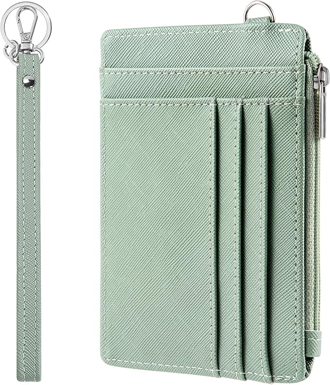 SEAVILIA Small Wallet for Women Slim Wristlet Keychain Wallets RFID Credit Card Holder With Zipper Pocket, ID Window (Light Green)