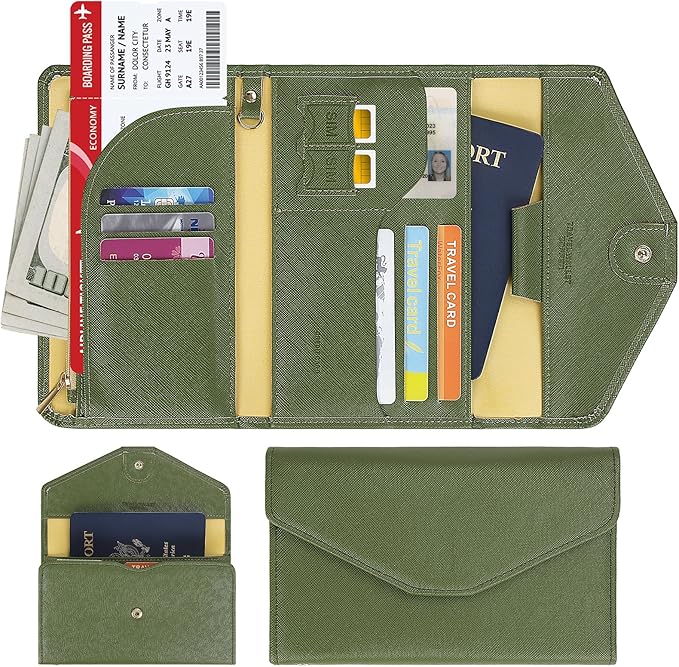 ZOPPEN Mulit-purpose Rfid Blocking Passport Holder Travel Wallet (Ver.4) Passport and Vaccine Card Holder ComboTri-fold Document Organizer Travel Essentials