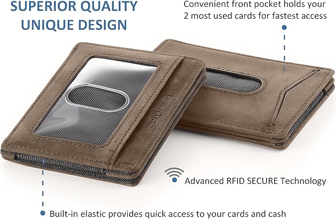 Compact RFID Sleeve Wallet Premium Leather Minimalist Money Clip Card Holder 10 Cards