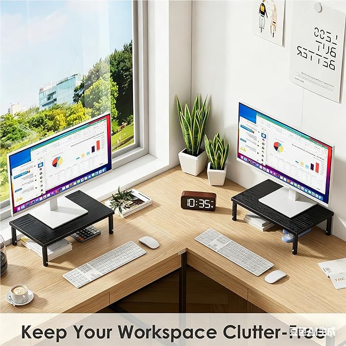 OPNICE Desk Organizers and Accessories, Adjustable Computer Monitor Stand Riser, Laptop Stand for Desk, Office Desk Accessories & Workspace Organizers for Home Office, Black-2P