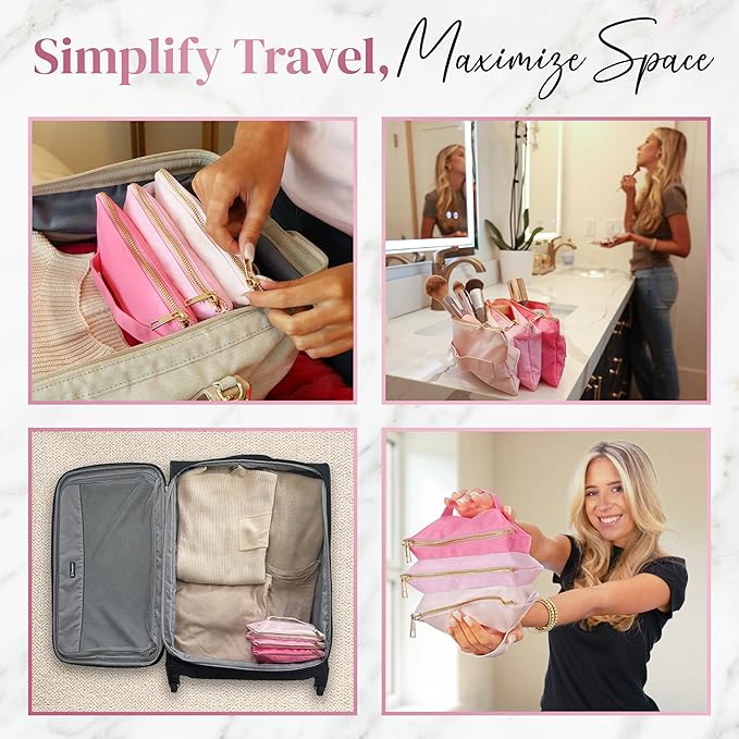 BOBBIE Accordion Travel Makeup Bag, Large Capacity Cosmetic Bags for Women, Durable & Compact Make up Organizer, Lightweight & Portable Zipper Pouch, Water-Resistant Toiletry Bag with 3 Compartments