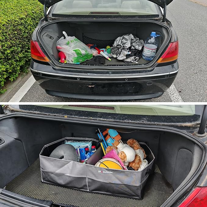 HiMagics Collapsible Waterproof Car Trunk Organizer, Soft PVC Storage Bin with Rugged PVC-Coated Fabric for SUV & Truck (Stone Gray, PLUS)