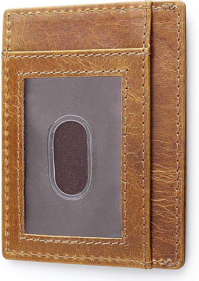 F&L CLASSIC Slim Minimalist Front Pocket leather card holder wallet, for men and women, RFID Blocking, light brown,10-03