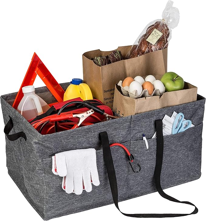 Honey-Can-Do Heavy Duty Large Collapsible Trunk Organizer with 3 Dividers, Exterior Pockets & Carrying Handles | Cargo Storage Bin for SUV, Truck, Groceries & Tools