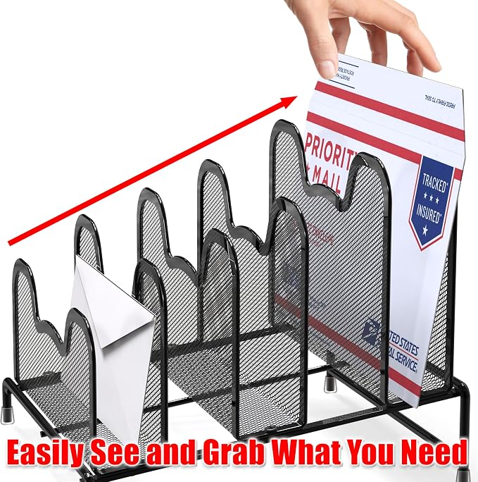 Simple Houseware Desk 5 Sections Step File Sorter Organizer, Black
