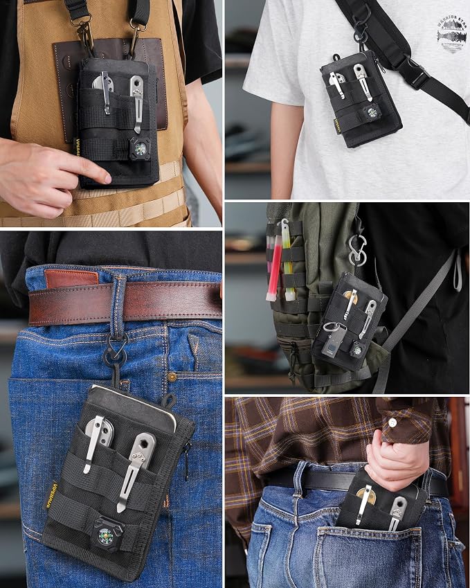 VIPERADE VE38 EDC Pocket Organizer, Slim EDC Wallet with 2 Zipper Pockets, EDC Pouch - 3 EDC Slots with 1 Larger Pocket for Flashlight, Multitool, Pen, Notebook