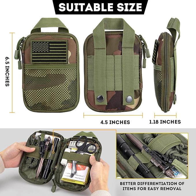 IronSeals Tactical Molle EDC Pouch Utility Tool Pouch Compact Pocket Organizer Pouch with US Flag Patch