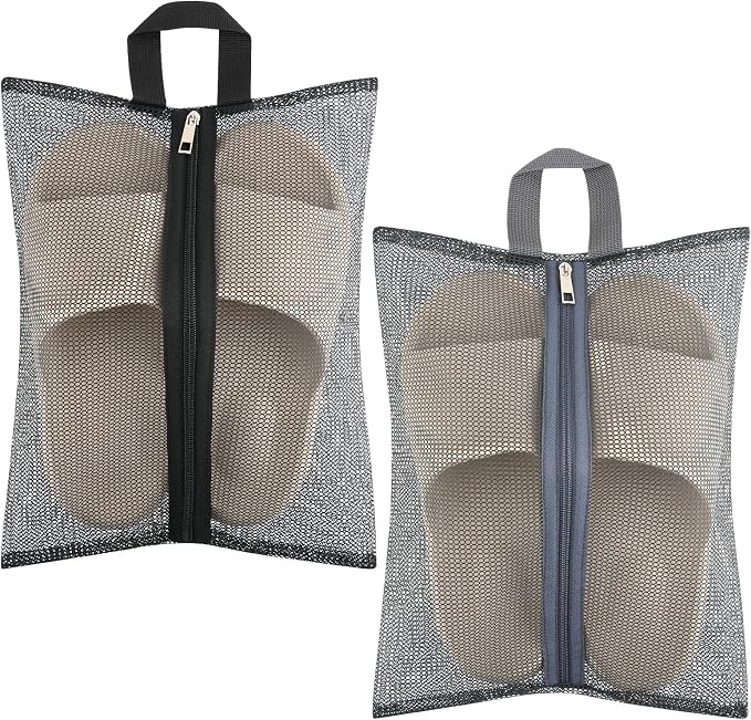 2 Pcs Shoe Bags for Travel, Mesh Breathable Sneaker Bags Portable Shoe Storage Organizer with Handle for Travel Gym Sport, Reusable Zipper Pouch for Women and Men
