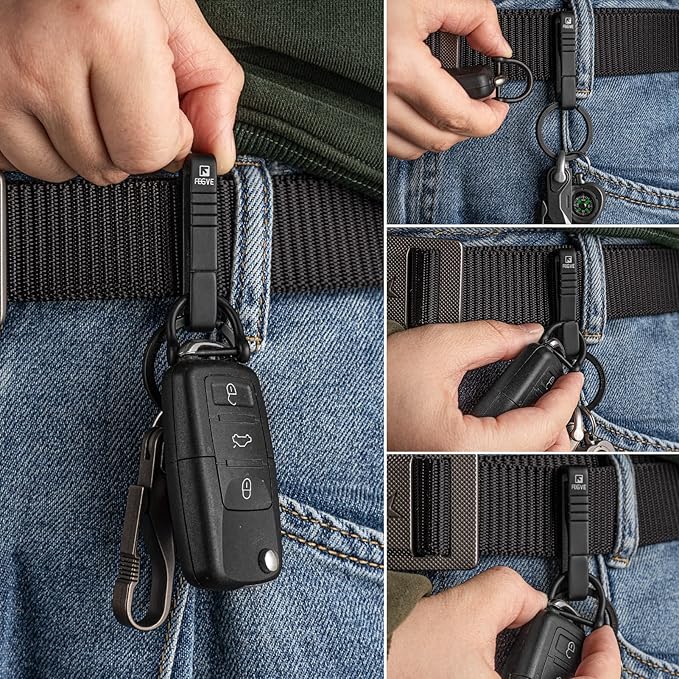 FEGVE Titanium Key Belt Clip with Key Ring, Belt Key Holder Key Chain Clip Black Keychain for Men